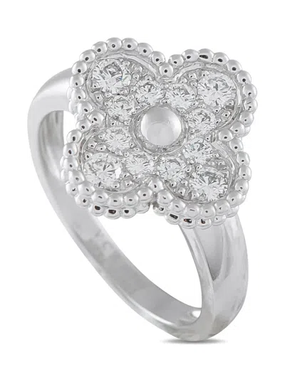 Pre-owned Van Cleef & Arpels 18k White Gold Alhambra Diamond Ring In Silver