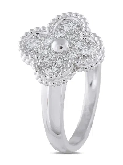 Pre-owned Van Cleef & Arpels 18k White Gold Alhambra Diamond Ring In Silver