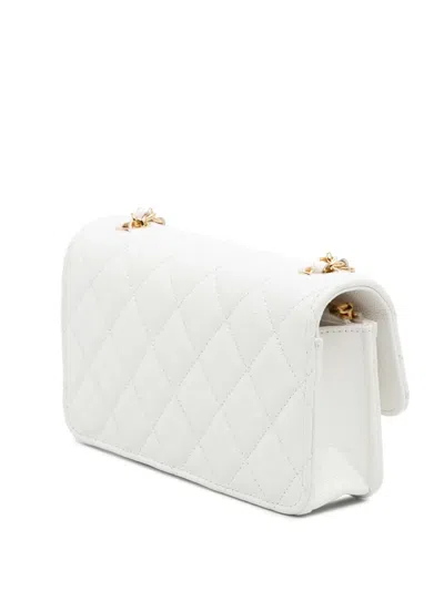 Pre-owned Chanel 2021-2025 Quilted Caviar Coco Casino Phone Holder On Chain Crossbody Bag In White