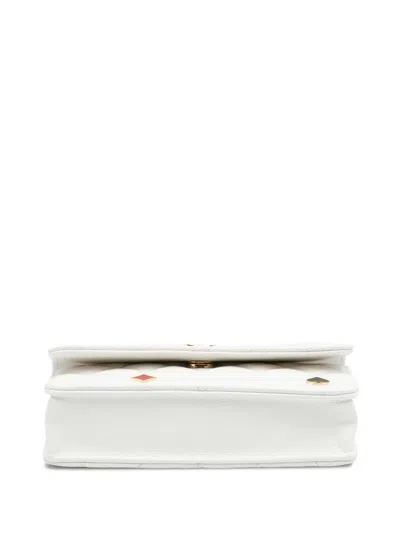 Pre-owned Chanel 2021-2025 Quilted Caviar Coco Casino Phone Holder On Chain Crossbody Bag In White