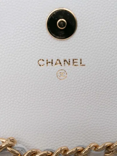 Pre-owned Chanel 2021-2025 Quilted Caviar Coco Casino Phone Holder On Chain Crossbody Bag In White