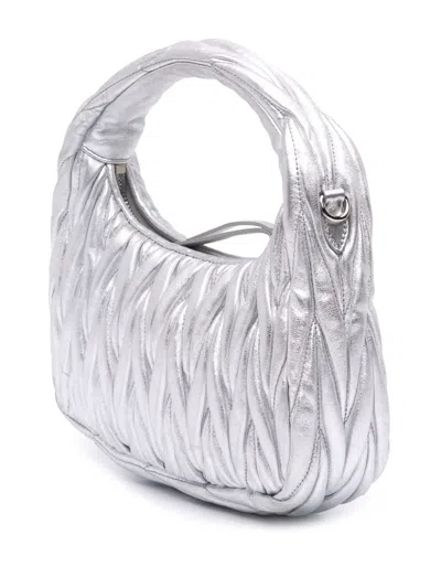 Pre-owned Miu Miu 2021-2025 Mini Matelasse Metallic Nappa Wander Bag Satchel In Silver