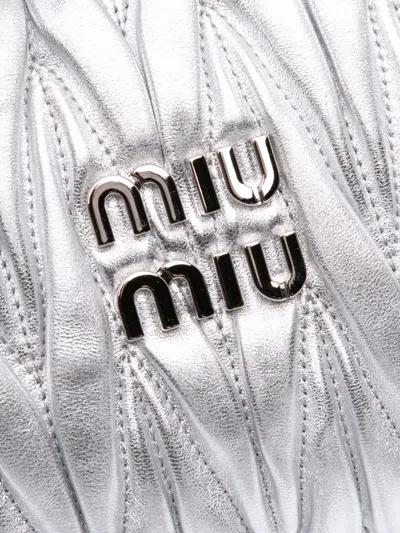 Pre-owned Miu Miu 2021-2025 Mini Matelasse Metallic Nappa Wander Bag Satchel In Silver
