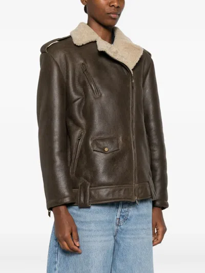 Salvatore Santoro Leather Zip-up Jacket In Brown