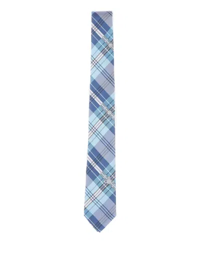 Vivienne Westwood Checked Embroidered-logo Silk Tie In Blue