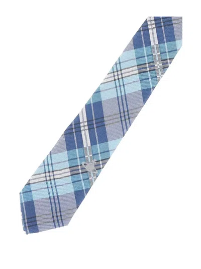 Vivienne Westwood Checked Embroidered-logo Silk Tie In Blue