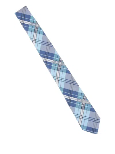 Vivienne Westwood Checked Embroidered-logo Silk Tie In Blue