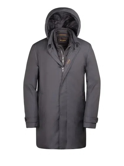 Moorer Layered Hooded Coat In Gray