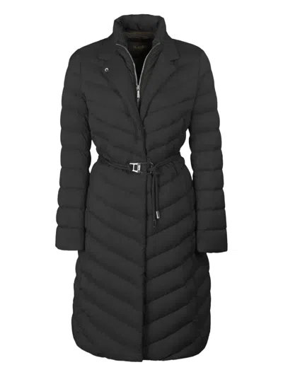 Moorer Belted Quilted Coat In Black