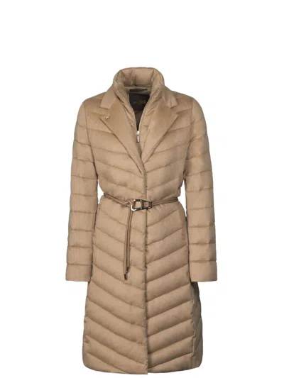 Moorer Belted Padded Coat In Neutral