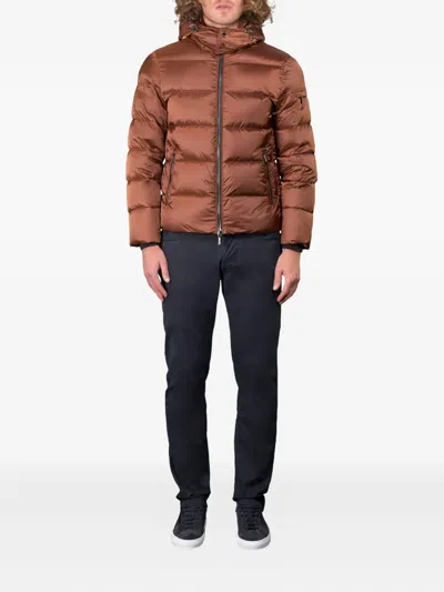 Moorer Hooded Zip-up Padded Jacket In Brown