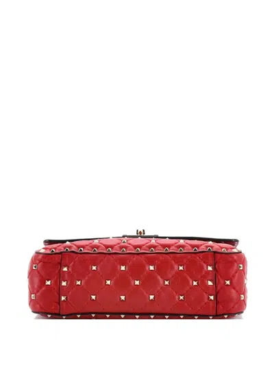 Pre-owned Valentino Garavani Rockstud Spike Flap Bag Quilted Leather Medium Crossbody Bag In Red