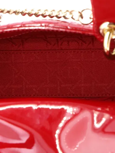 Pre-owned Dior Lady  Chain Bag Cannage Quilt Patent Mini Satchel In Red