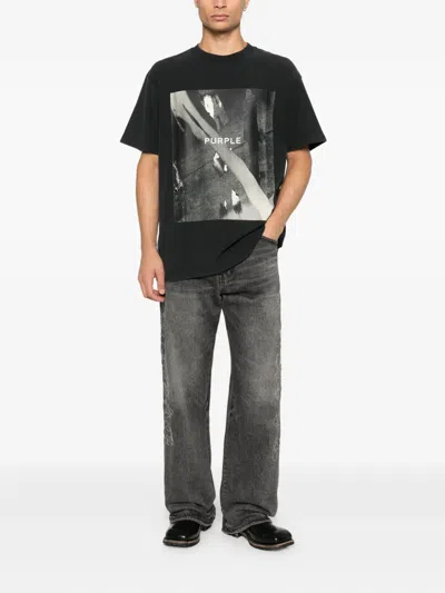 Purple Brand Textured Cotton Jersey Graphic T-shirt In Black