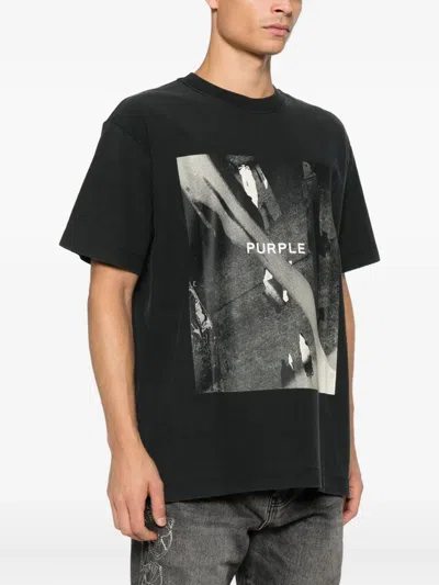 Purple Brand Textured Cotton Jersey Graphic T-shirt In Black