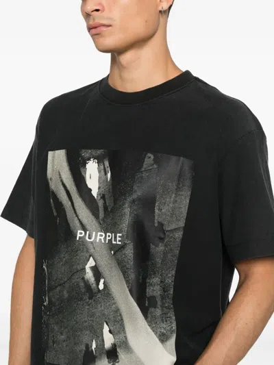 Purple Brand Textured Cotton Jersey Graphic T-shirt In Black