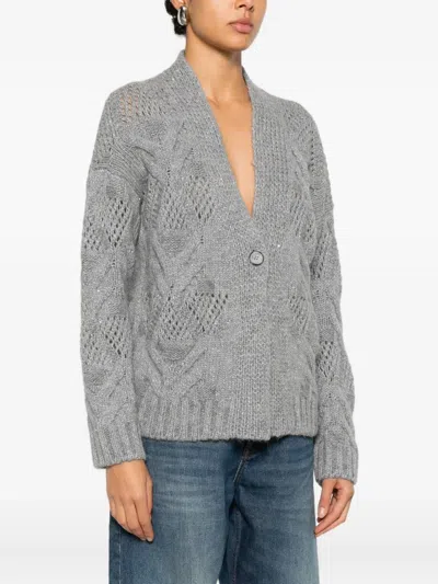 Gran Sasso Openwork Button-up Cardigan In Gray
