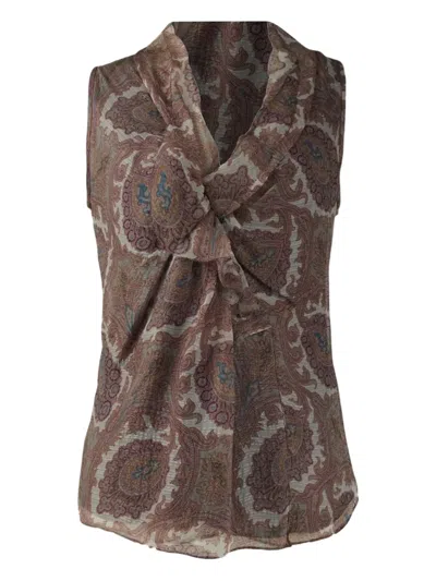 Pre-owned Etro Vintage Ruffled-detail Top In Brown