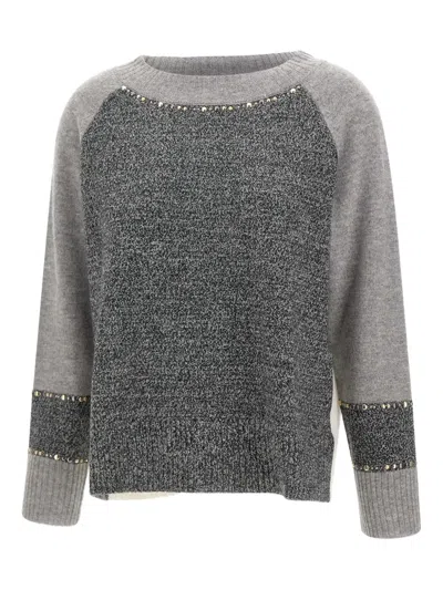 Elena Miro' Stud-embellished Ribbed Sweater In Gray