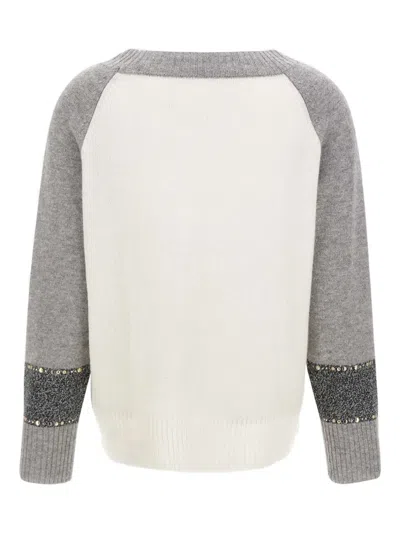 Elena Miro' Stud-embellished Ribbed Sweater In Gray