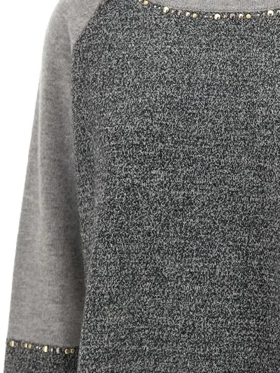 Elena Miro' Stud-embellished Ribbed Sweater In Gray