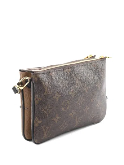 Pre-owned Louis Vuitton 2021s Monogram Giant Reverse Double Zip Pochette Shoulder Bag In Brown