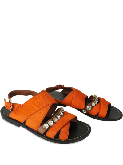 Pre-owned Marni Crystal-detail Sandals In Orange