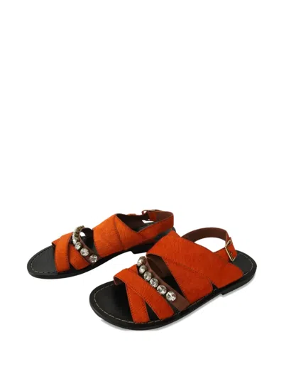 Pre-owned Marni Crystal-detail Sandals In Orange