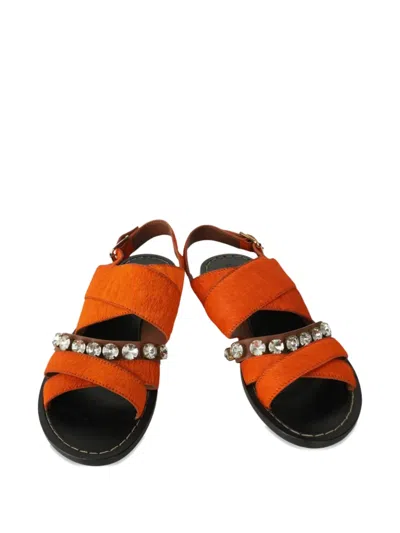Pre-owned Marni Crystal-detail Sandals In Orange