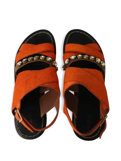 Pre-owned Marni Crystal-detail Sandals In Orange