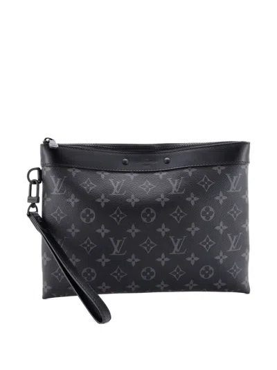 Pre-owned Louis Vuitton Pochette To-go Monogram Eclipse Canvas Mm Pouch In Black