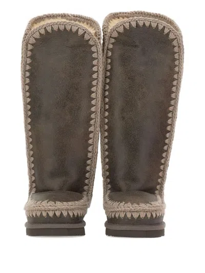 Mou Eskimo 40 Crocheted-details Boots In Brown