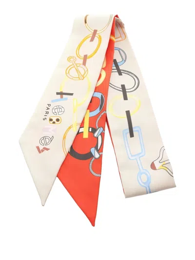 Pre-owned Hermes 2020s Do Re Boucles Ribbon Scarf In Neutral