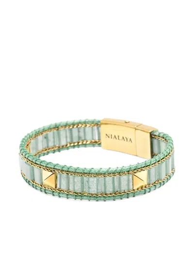 Nialaya Jewelry Aventurine Stud Bracelet In Gray