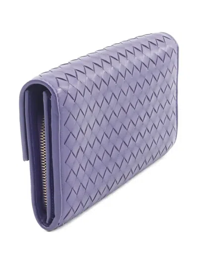 Pre-owned Bottega Veneta Intrecciato Bi-fold Wallet In Purple