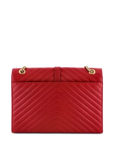 Pre-owned Saint Laurent Classic Monogram Envelope Satchel Matelasse Chevron Leather Large Shoulder Bag In Red
