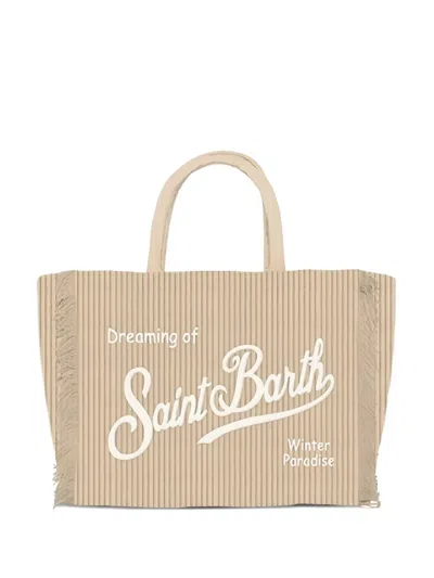 Mc2 Saint Barth Colette Corduroy Fringed Tote Bag In Neutral