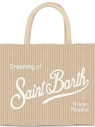 Mc2 Saint Barth Colette Corduroy Fringed Tote Bag In Neutral