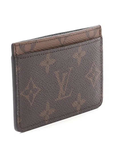 Pre-owned Louis Vuitton 2021s Monogram Reverse Canvas Card Holder In Brown