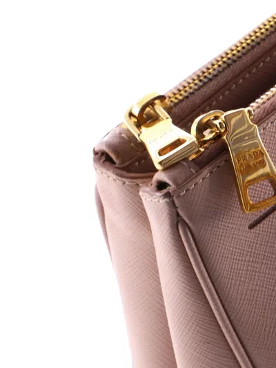 Pre-owned Prada Double Zip Lux Saffiano Leather Medium Tote Bag In Pink