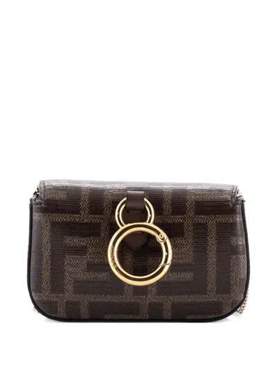 Pre-owned Fendi Chain Baguette Charm Bag Zucca Coated Canvas Nano Crossbody Bag In Brown