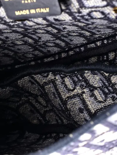 Pre-owned Dior Saddle Handbag Logo Embroidered Oblique Canvas Medium Shoulder Bag In Blue