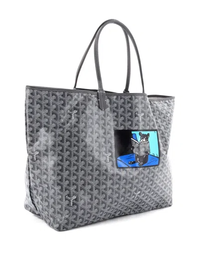 Pre-owned Goyard Saint Louis Printed Coated Canvas Gm Tote Bag In Gray