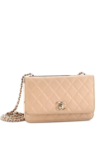 Pre-owned Chanel Trendy Cc Wallet On Chain Nm Quilted Lambskin Shoulder Bag In Neutral