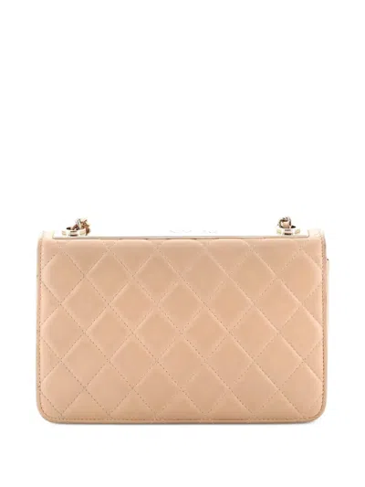 Pre-owned Chanel Trendy Cc Wallet On Chain Nm Quilted Lambskin Shoulder Bag In Neutral