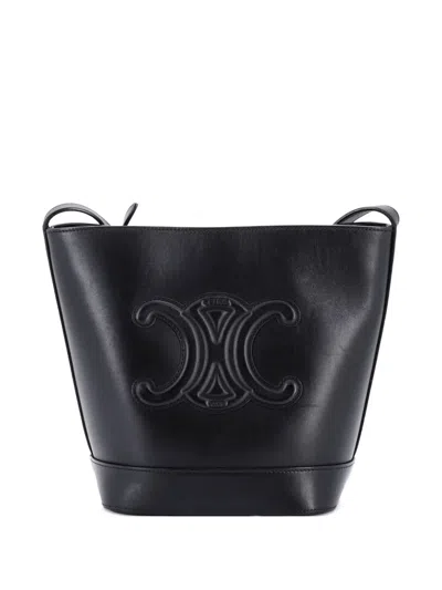 Pre-owned Celine Cuir Triomphe Leather Small Bucket Bag In Black