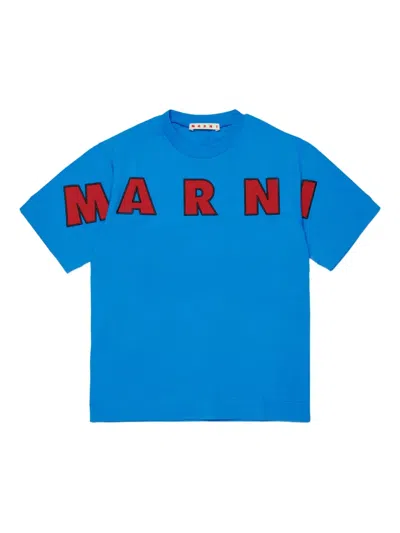 Marni Embroidered-logo T-shirt In Blue