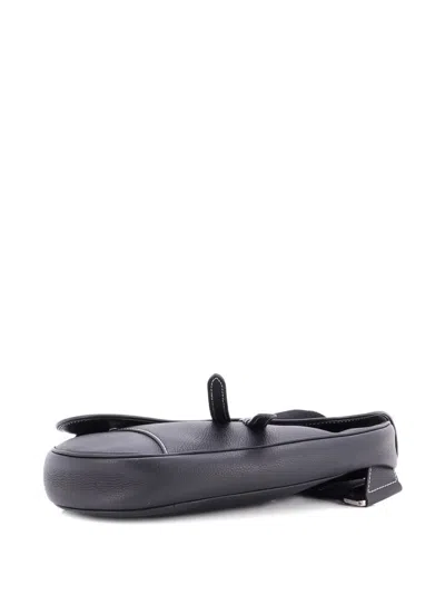 Pre-owned Dior Saddle Leather Mini Crossbody Bag In Black