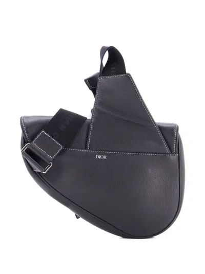 Pre-owned Dior Saddle Leather Mini Crossbody Bag In Black