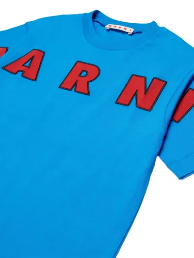Marni Embroidered-logo T-shirt In Blue